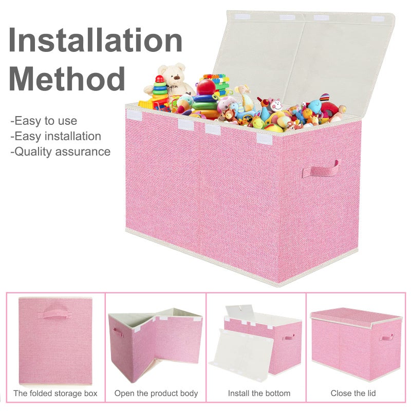 VERONLY Large Collapsible Toy Storage Box with Lid & Handles - Kids Organizer Chest for Toys, Clothes, Blankets (Pink, Nursery, Playroom, Bedroom)-24.5''Ã—13''Ã—16'' - Image 4