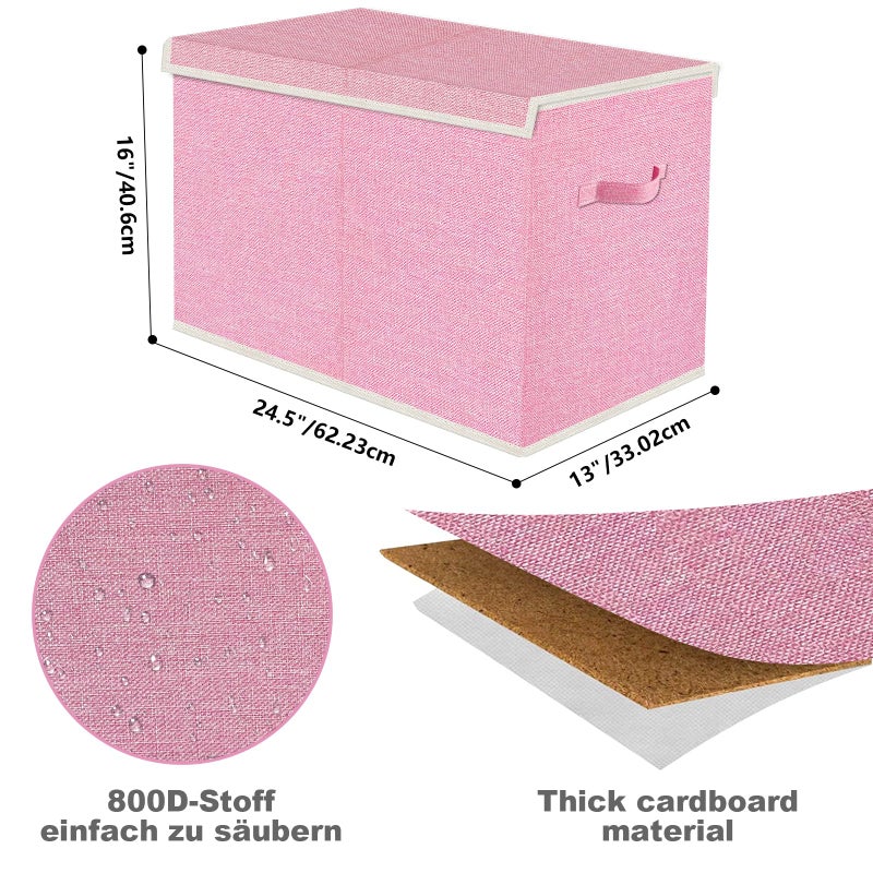 VERONLY Large Collapsible Toy Storage Box with Lid & Handles - Kids Organizer Chest for Toys, Clothes, Blankets (Pink, Nursery, Playroom, Bedroom)-24.5''Ã—13''Ã—16'' - Image 3