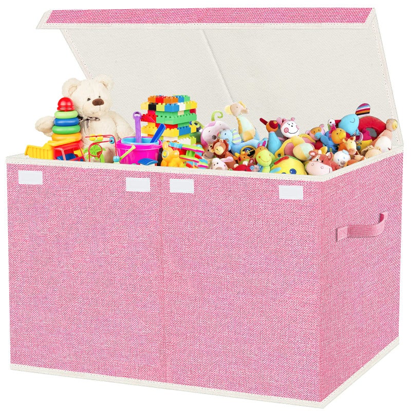 VERONLY Large Collapsible Toy Storage Box with Lid & Handles - Kids Organizer Chest for Toys, Clothes, Blankets (Pink, Nursery, Playroom, Bedroom)-24.5''Ã—13''Ã—16'' - Image 1