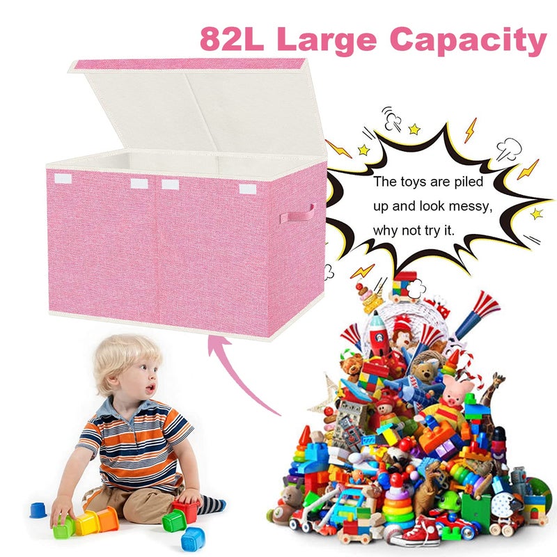 VERONLY Large Collapsible Toy Storage Box with Lid & Handles - Kids Organizer Chest for Toys, Clothes, Blankets (Pink, Nursery, Playroom, Bedroom)-24.5''Ã—13''Ã—16'' - Image 5