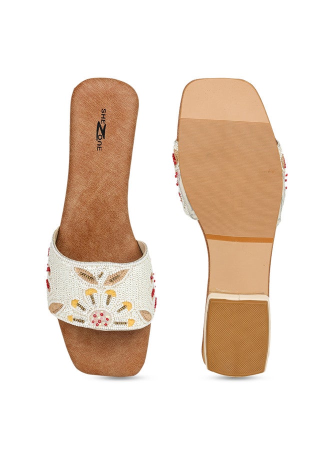 She Zone Embellished Open Toe Flats for Women - Image 5