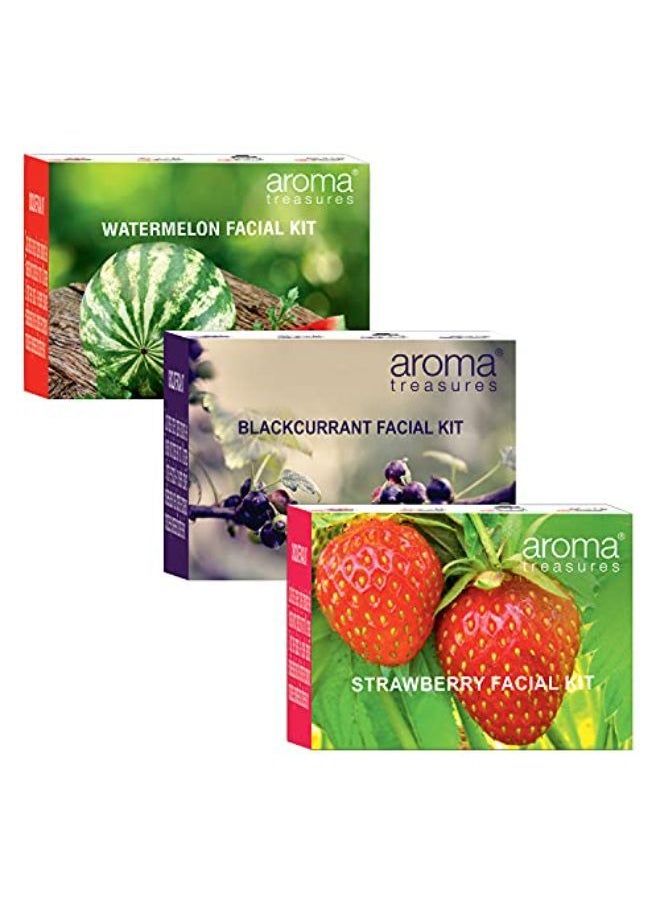 Aroma Treasures Fruit Facial Kits Combo ( Watermelon, Strawberry & Blackcurrant Kit)  - Image 1