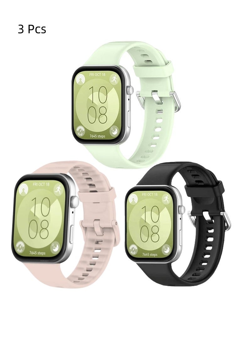 Strap for Huawei Watch Fit 3, Soft Silicone Replacement Band Breathable Adjustable Sport Wristband Straps for Huawei Watch Fit 3(Green+Black+Pink)  - Image 1