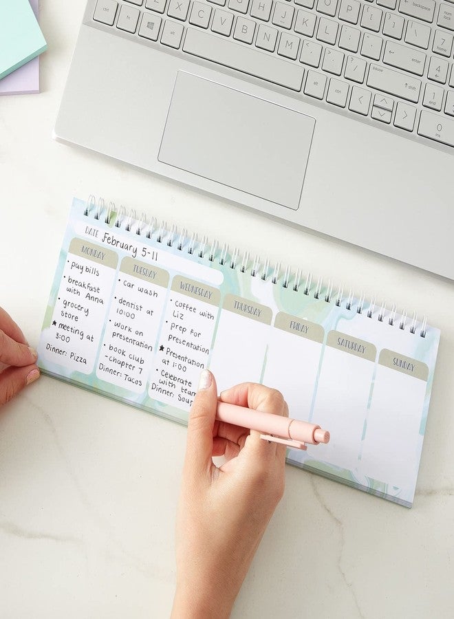 Paper Junkie Undated Weekly Planner - 11.7 x 4.1 In, Green, Spiral Bound, 52 Undated Sheets - Calendar & To Do List Notepad - Desk Planner for Teacher Supplies & Office Organization - Image 2