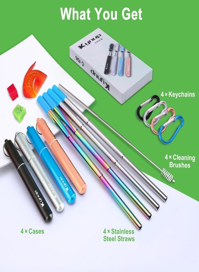 Kynup قشات معدنية قابلة لإعادة الاستخدام من كينوب (عبوة من 4 قطع)، قشات شرب قابلة للطي للسفر مع حافظات، مستلزمات أساسية لرحلات السفن السياحية، لا غنى عنها في الرحلات البحرية مع سيليكون للهدايا (أزرق - أسود - ذهبي وردي - فضي) - Image 4
