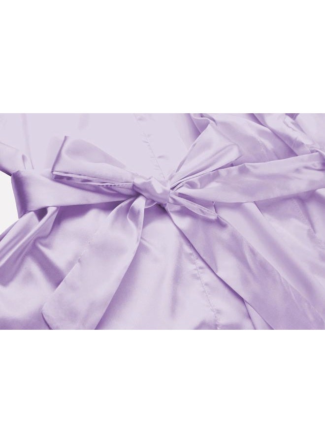 sunshinemall Women's Satin Kimono Robes with Rhinestones Bride Bridesmaid Short Getting Ready Wedding Dressing Gown, Bridesmaid-light Purple, Small-Medium - Image 3