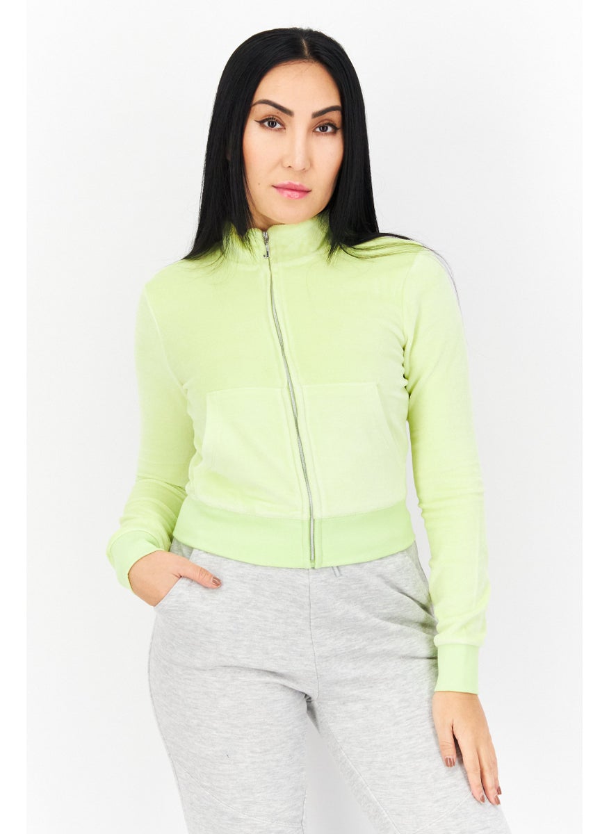 Juicy Couture Women Mock Neck Long Sleeve Textured Sweatshirt, Green  - Image 1