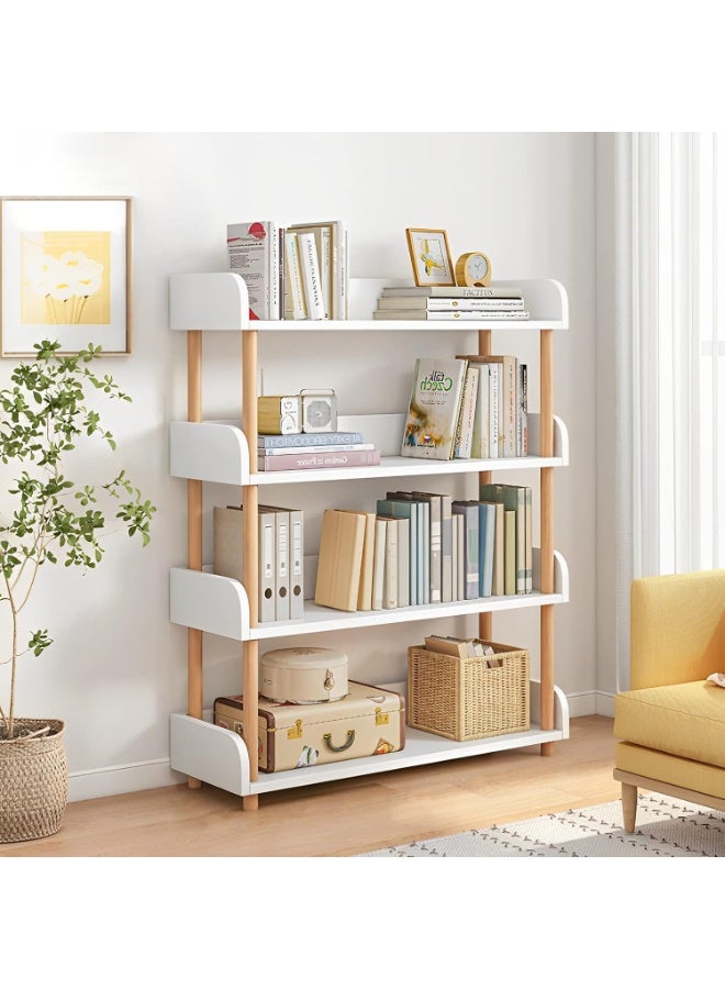 انسجام خزانة كتب خشبية مفتوحة من 4 طبقات - رف عرض عصري مع ألواح جانبية وإطار من الخشب الصلب لخزانة تخزين المنزل والمكتب - Image 1