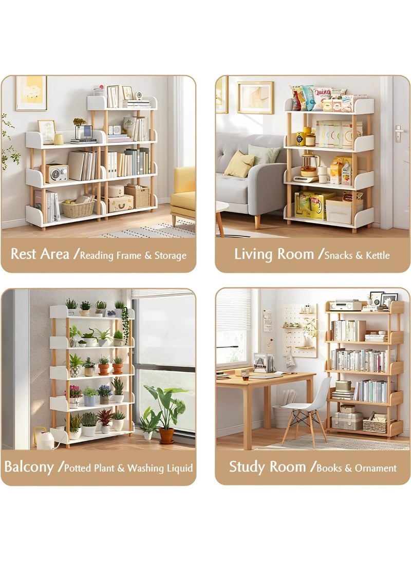 انسجام خزانة كتب خشبية مفتوحة من 4 طبقات - رف عرض عصري مع ألواح جانبية وإطار من الخشب الصلب لخزانة تخزين المنزل والمكتب - Image 3