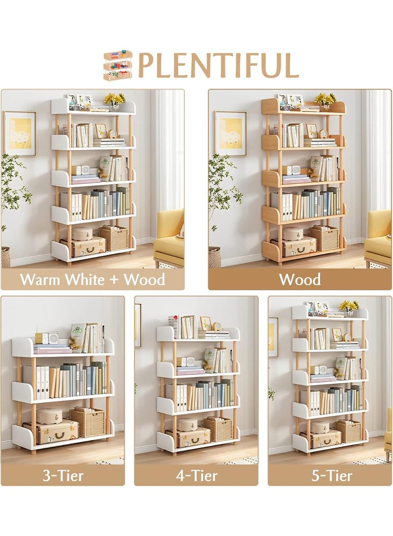 انسجام خزانة كتب خشبية مفتوحة من 4 طبقات - رف عرض عصري مع ألواح جانبية وإطار من الخشب الصلب لخزانة تخزين المنزل والمكتب - Image 4