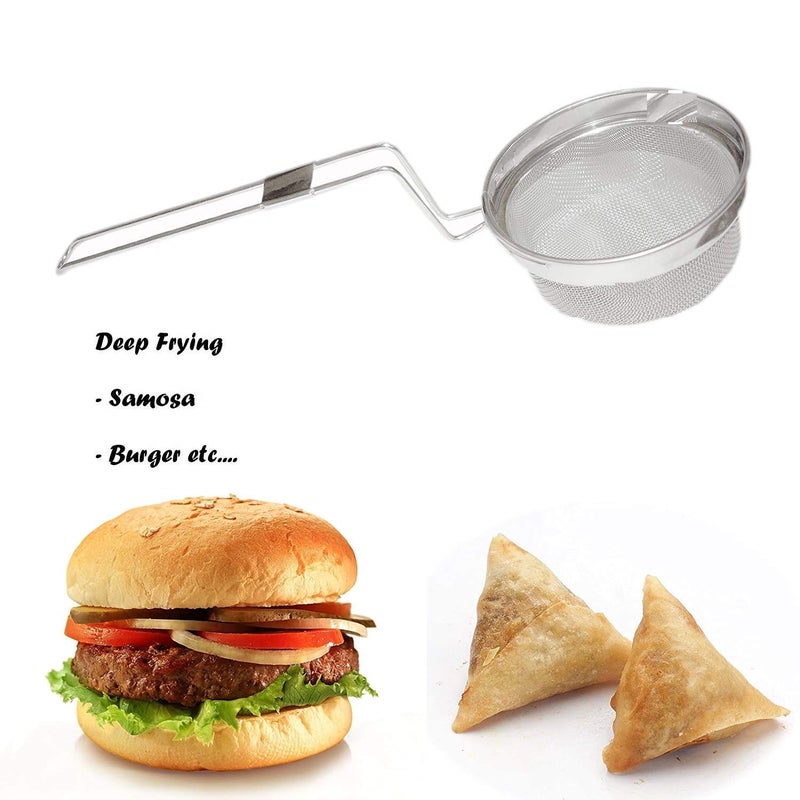 SONIQE Standard Stainless Stee Mesh Deep Fry Jhara Mesh Laddle Jharni Skimmer Puri Strainer with Handle for Perfect Oil Extraction Restaurant Home and Kitchen SpoonLadle for SpaetzlePastaChips6 IN - Image 3