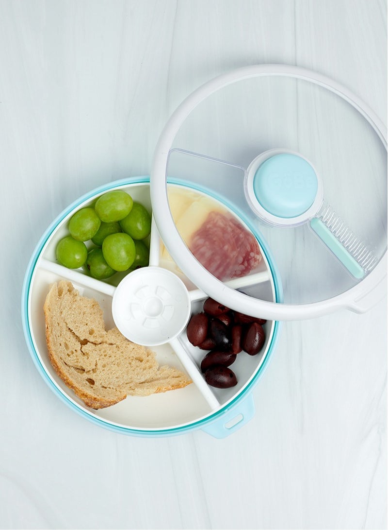 GOBE Gobe Large Snack Spinner Bundle with Hand Strap and Sticker Sheet - Reusable Container 4 Compartt Dispenser & Sliding Door | BPA PVC Free Dishwasher Safe No Spill, Leakproof - Image 1