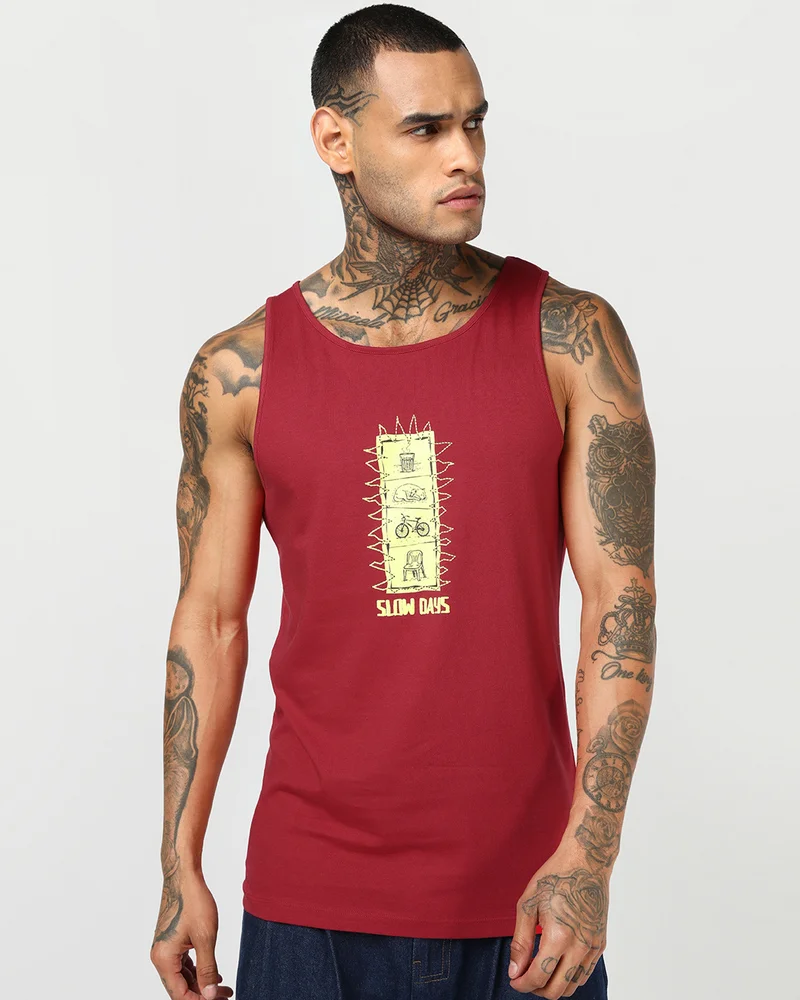 Men's Bold Red Let It Happen Graphic Printed Oversized Vest