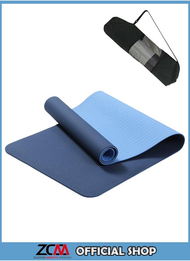 ZCM-HAPPY Yoga Mat with Straps, Non-Slip TPE Pilates Fitness Mat for Home Exercise and Meditation 183x61x0.6cm  - Image 1