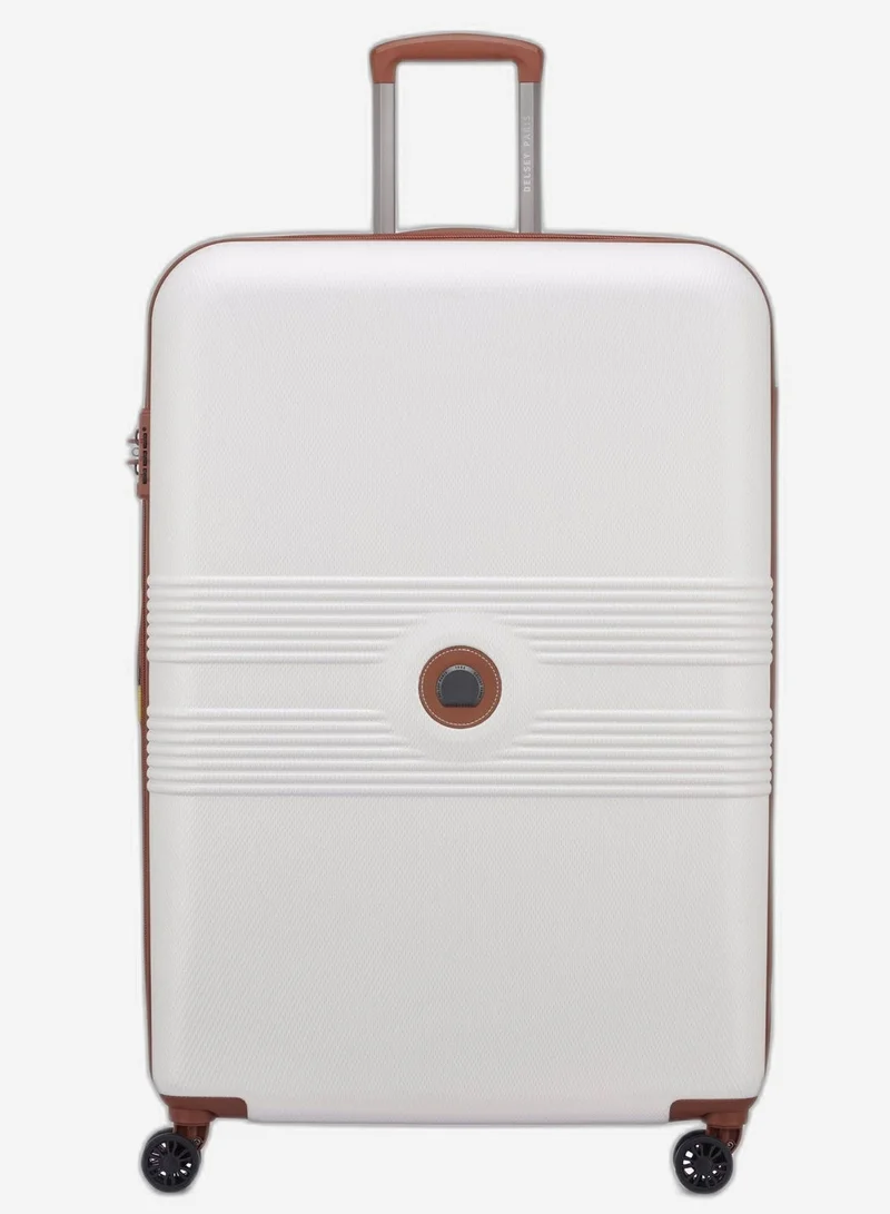 Delsey Flanerie SE 82cm Check In trolley, Champagne, 4 spinner wheels, polycarbonate hard shell, expandable, TSA lock, dual handle, spacious interior, 5-year warranty