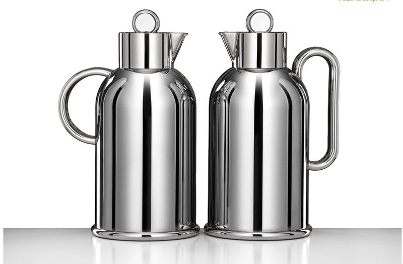 Almarjan 2-Piece Vacuum Flask Set – 1L + 1L – Silver  Finish - Image 1