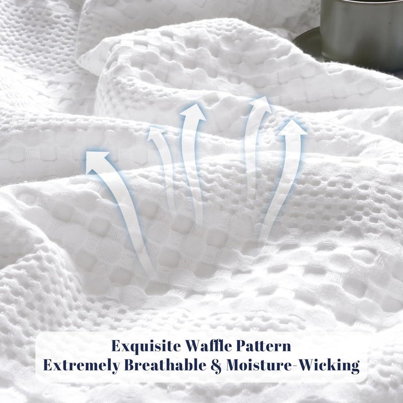PHF Bamboo Cotton Waffle  Blanket Queen(228 cm x 228 cm) for Couch, Bed, Snag Proof for Spring Summer Lightweight Breathable, White - Image 4