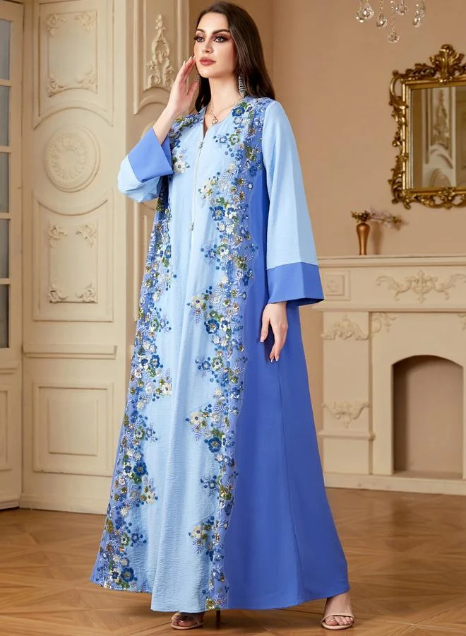 Take Two  Women Blue Flower Detail V-Neck Jalabiya for Women | Best Price UAE