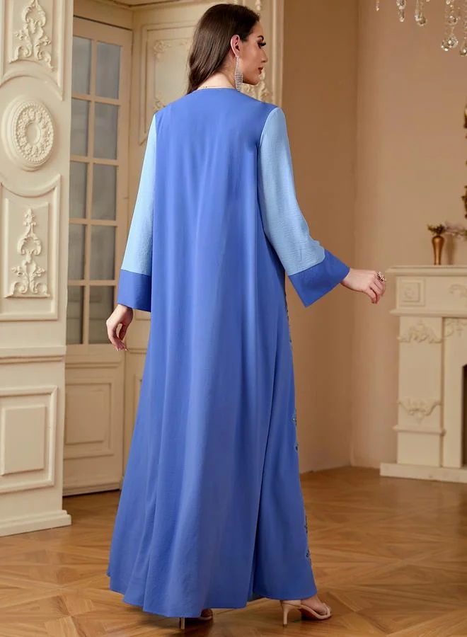 Take Two  Women Blue Flower Detail V-Neck Jalabiya for Women | Best Price UAE