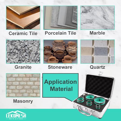 LEKOMESH Diamond Core Drill Bits Set 6pcs Tile Hole Saw Kit for Porcelain Tile Ceramic Marble Brick Concrete with 5/8-11 Thread(25/35/50/65/75mm+20mm Finger Bit) - Image 5