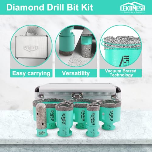 LEKOMESH Diamond Core Drill Bits Set 6pcs Tile Hole Saw Kit for Porcelain Tile Ceramic Marble Brick Concrete with 5/8-11 Thread(25/35/50/65/75mm+20mm Finger Bit) - Image 3