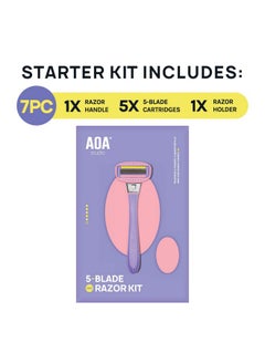 AOA STUDIO Oa Studio Women'S 5Blade 7Pc Kit Including 1Pc Handle 5Pcs Fiveblade Heads From Swedish1Pcs Stainless Steel Shower Hook Hydrating Aloe And Vitamin E Strip Cleanest Closest Comfortable Shave  - Image 3