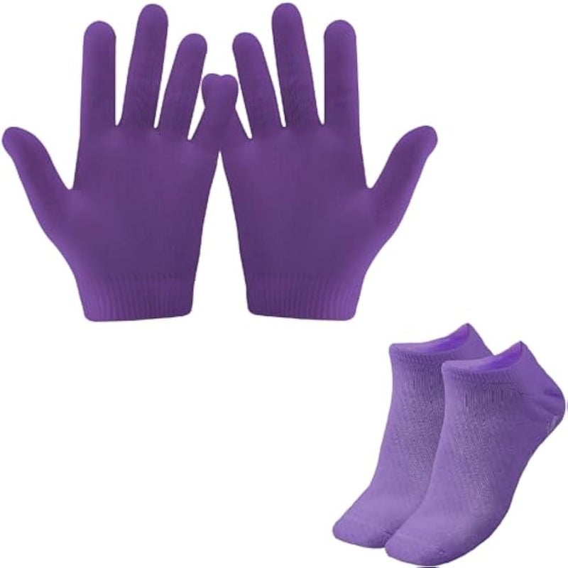 1 Pair Moisturizing Socks and Gloves for Dry and Rough Hands and Feet Treatments, Silicone Gloves and Socks for Softening Dry and Cracked Skin Reusable (Purple) - Image 1