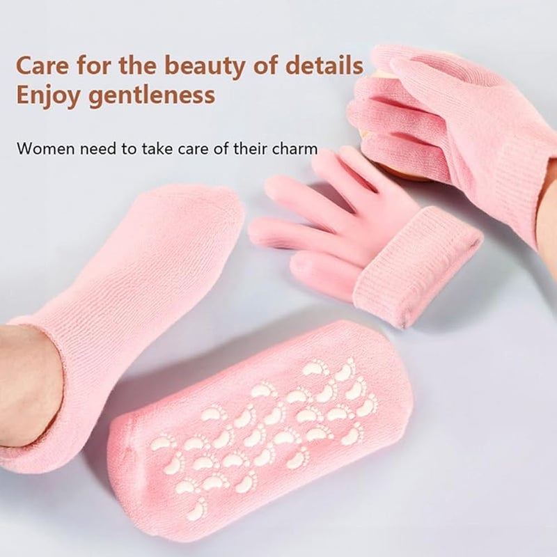 1 Pair Moisturizing Socks and Gloves for Dry and Rough Hands and Feet Treatments, Silicone Gloves and Socks for Softening Dry and Cracked Skin Reusable (Purple) - Image 5