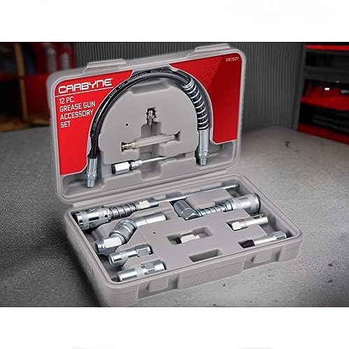 Carbyne 12 Piece Grease Gun Accessory Set | All-in-One Set: Couplers, Nozzles, Adapters and Flex Hose with Durable Storage Case • from a Family-Run Tool Company Based in The U.S.A. - Image 3