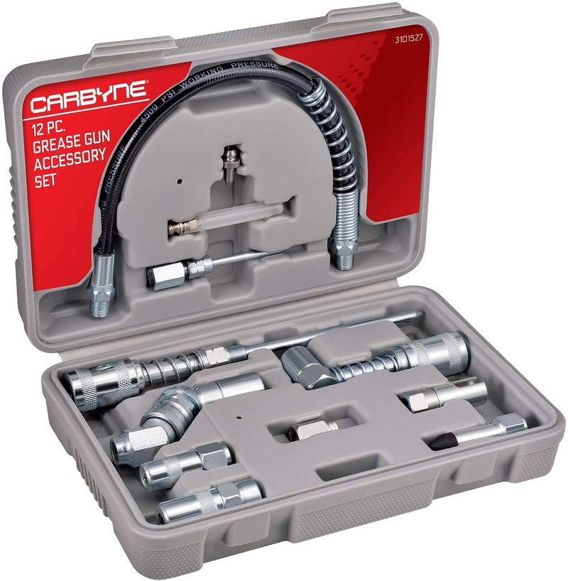 Carbyne 12 Piece Grease Gun Accessory Set | All-in-One Set: Couplers, Nozzles, Adapters and Flex Hose with Durable Storage Case • from a Family-Run Tool Company Based in The U.S.A. - Image 1
