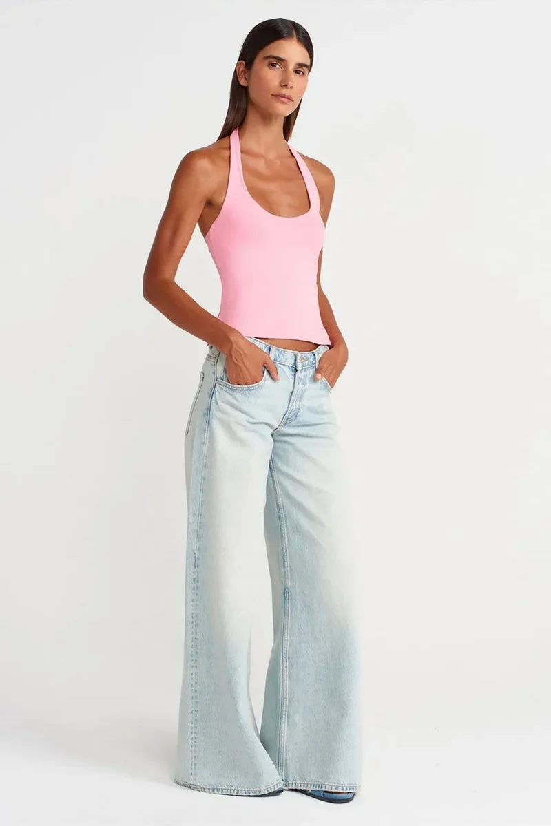 Dilvin Blush Pink DILVIN Women's Slim Fit Halter Neck Cut-Out Top for Women | Best Price UAE