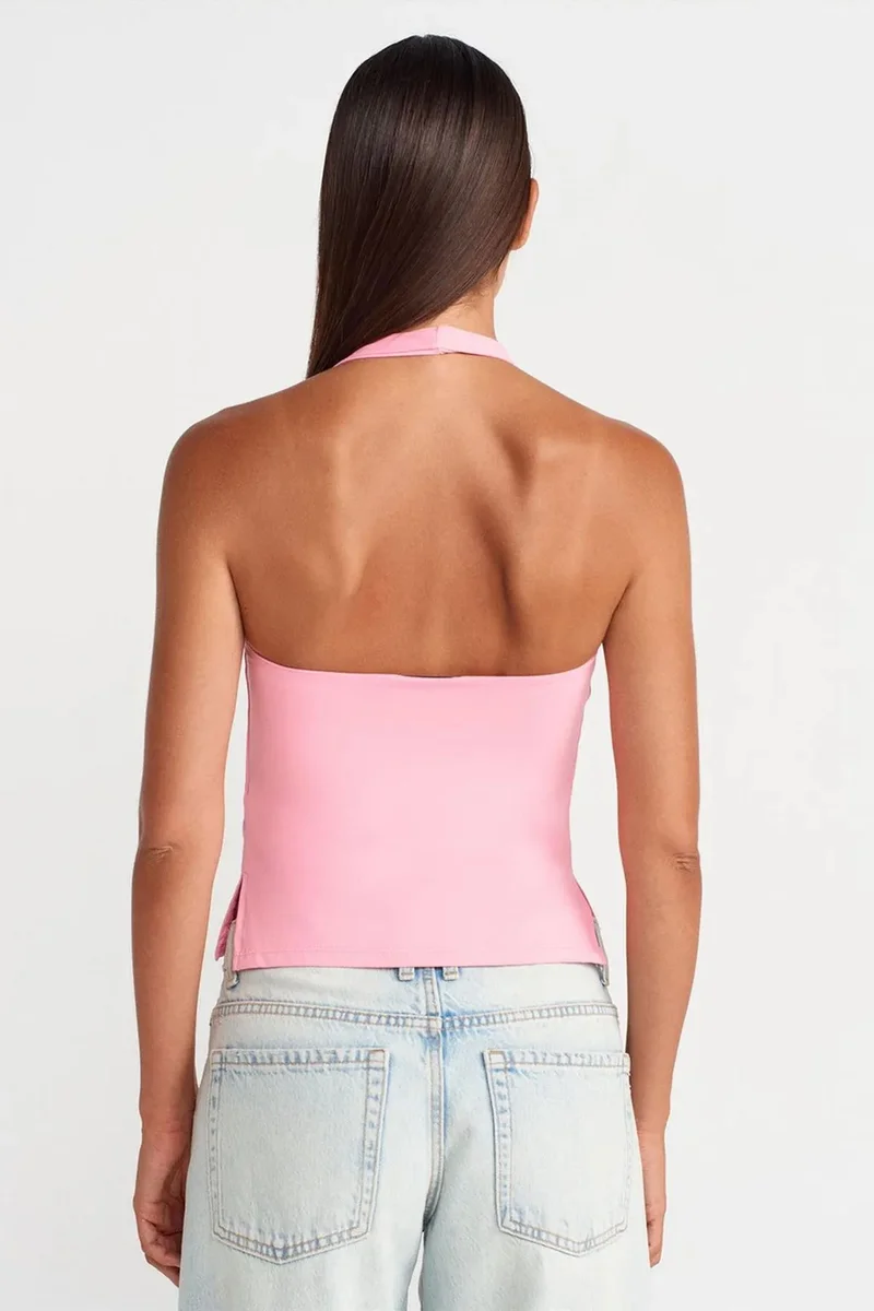 Dilvin Blush Pink DILVIN Women's Slim Fit Halter Neck Cut-Out Top for Women | Best Price UAE
