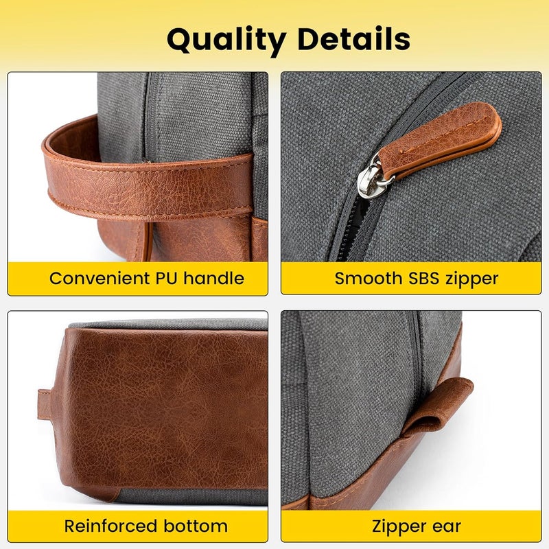 Vorspack Toiletry Bag Hanging Dopp Kit for Men Water Resistant Canvas Shaving Bag with Large Capacity for Travel, Light Grey, Medium - Image 3