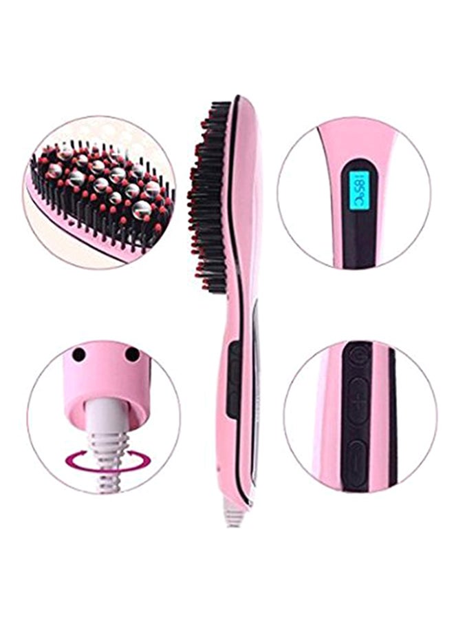 Electric Hair Straightener Brush With LCD Display Pink - Image 5