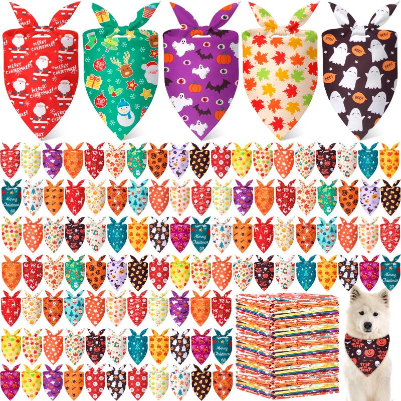 Chunful 120 Pcs Christmas Holiday Dog Bandanas Bulk for with Snowman Santa Claus Reindeer Stockings Adjustable Triangle Pet Scarf for Small Medium Large 256x177x177 in - Image 2