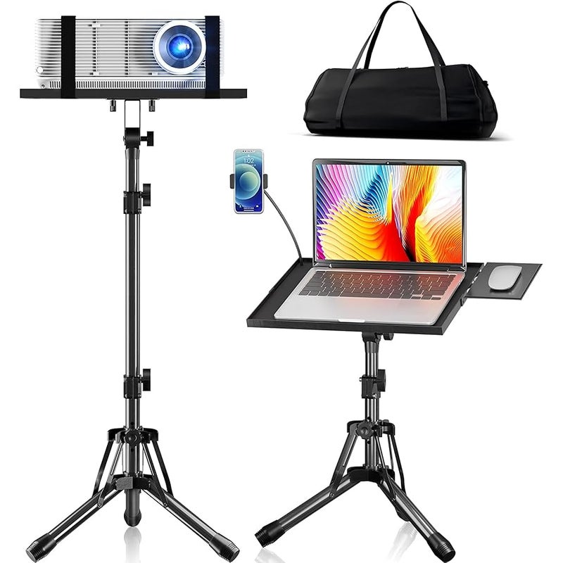 KOOV Projector Stand Adjustable Height 20 to 61, Foldable Laptop Tripod Stand with Mouse Tray & Phone Holder, Portable Laptop Floor Stand for Office, Home, Stage, Studio, Podium, DJ Racks Holder Mount - Image 1
