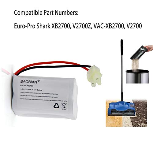 BAOBIAN XB2700 V2930 V2700Z VAC-XB2700 V2700 Replacement Battery 4.8V 1500mAh Ni-Mh Compatible with Euro Pro Shark Vacuum Carpet and Carpet Sweeper - Image 3