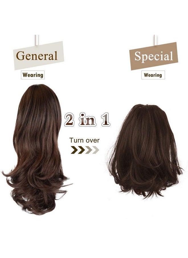 SOFEIYAN 13" Ponytail Extension Long Curly Ponytail Clip In Claw Hair Extension Natural Looking Synthetic Hairpiece For Women, Dark Brown/Golden Auburn  - Image 2