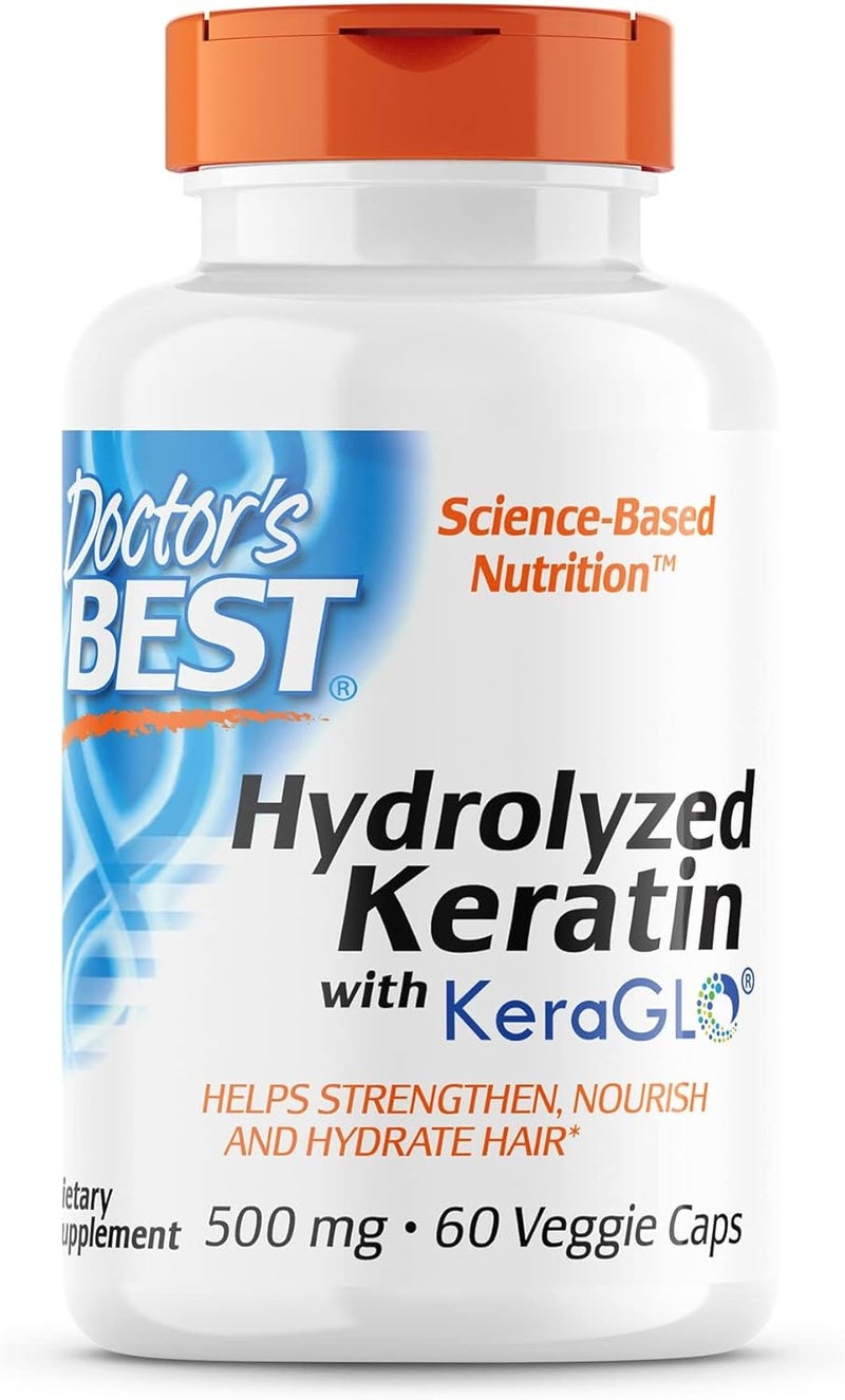 Doctor's Best Doctors Best Hydrolyzed Keratin Supports Hair Strength  Hydration NonGMO Gluten Free Soy Free 60 Veggie Caps 