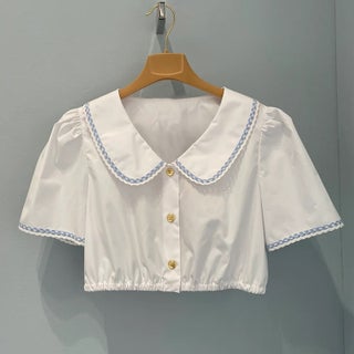 Miu Miu White Short Top Doll Collar Embroidered Stitch Waist Shirt Sweet and Exquisite Summer 2024 White - pzsku/ZA4D74CA97A79CC887FA5Z/45/1746222466/db70e9e1-1469-473b-b023-e3adc149b113