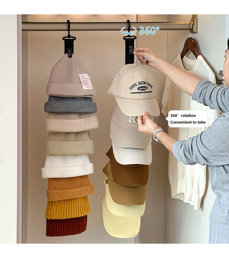 Set Of 2 Hat Organizers With 8 Clips and Hook Black Gray Hanging Baseball Cap Storage For Home And Closet Wardrobe Accessory - Image 4