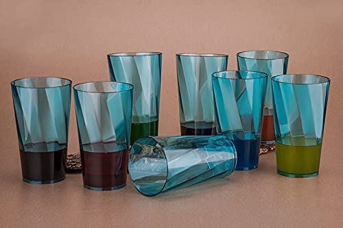 AWICKTIK Pack of 12 Plastic Unbreakable Stylish Transparent Water GlassJuice GlassBeer Plastic Glass Set 300 Ml Twister Blue - Image 2