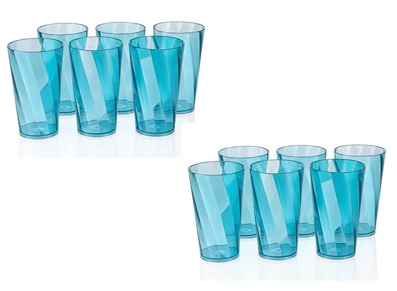 AWICKTIK Pack of 12 Plastic Unbreakable Stylish Transparent Water GlassJuice GlassBeer Plastic Glass Set 300 Ml Twister Blue - Image 1