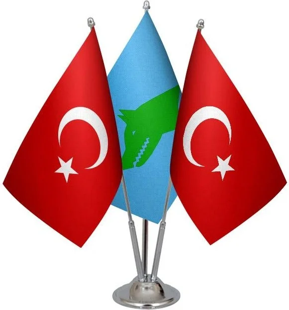 ساترنديزاين Desktop Göktürk Flag Turkish Flag Triple Chrome Pole Table Flag Set
