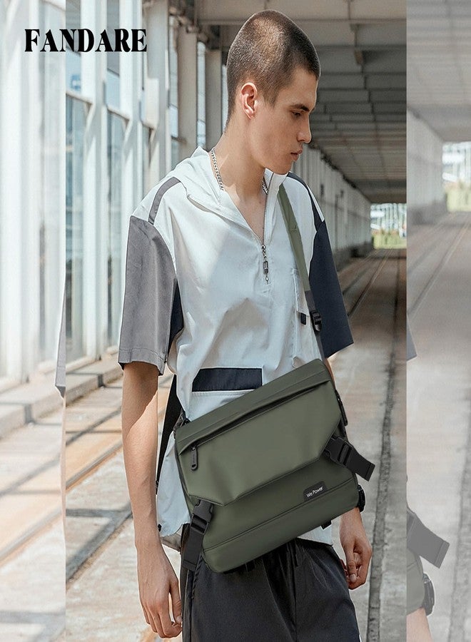 FANDARE Stylish Shoulder Bag Men's Bag Crossbody Messenger Bag Briefcases Small Sling bag for Men for Work Professional Business Office Travel Satchel Bag Black Green - Image 2