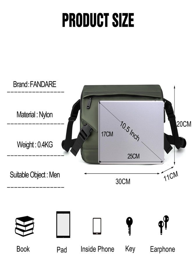 FANDARE Stylish Shoulder Bag Men's Bag Crossbody Messenger Bag Briefcases Small Sling bag for Men for Work Professional Business Office Travel Satchel Bag Black Green - Image 3