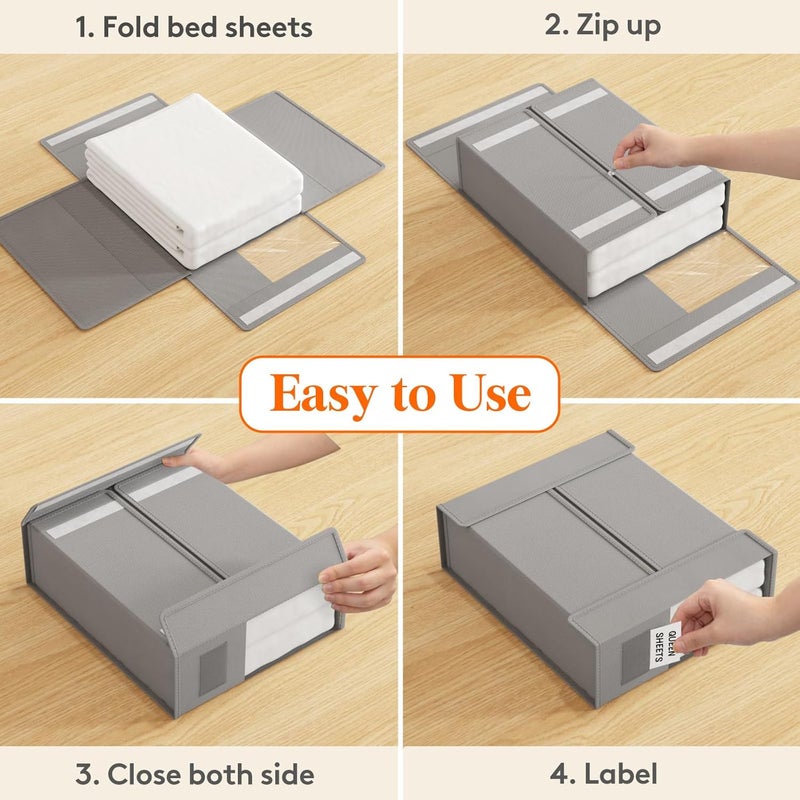 Lifewit 4 Pack Bed Sheet Organizer, Foldable Bedding Sheet Organizers and Storage with Large Clear Window and Label, Sheets Organizer for Linen Closet, Storage Box Bins with Lids for Duvet Cover Set - Image 2