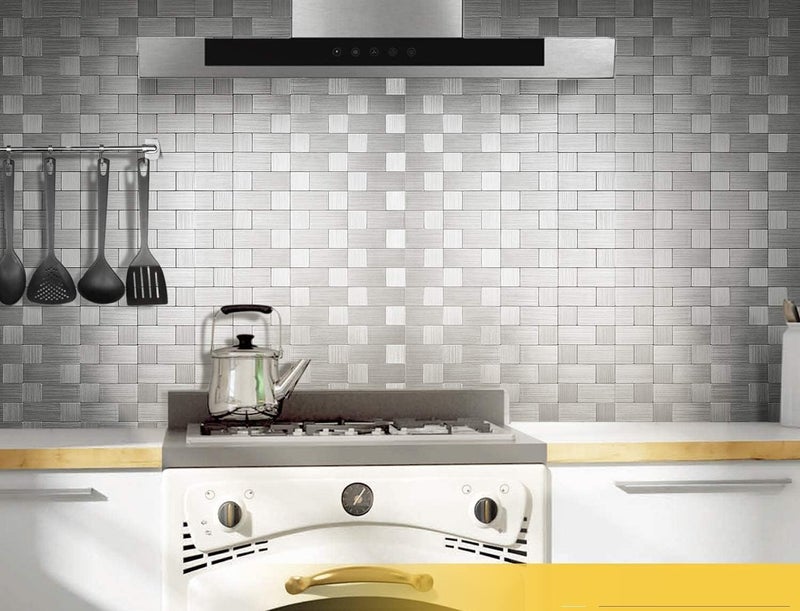 VBM Peel and Stick Metal Backsplash Tiles SelfAdhesive Aluminum Wall Decor 3D Wall Sticker Oil Waterproof for Kitchen Glosy Silver 10 - Image 3