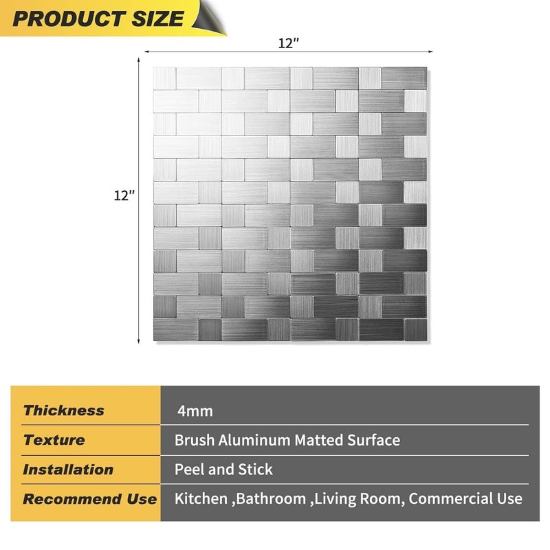 VBM Peel and Stick Metal Backsplash Tiles SelfAdhesive Aluminum Wall Decor 3D Wall Sticker Oil Waterproof for Kitchen Glosy Silver 10 - Image 2