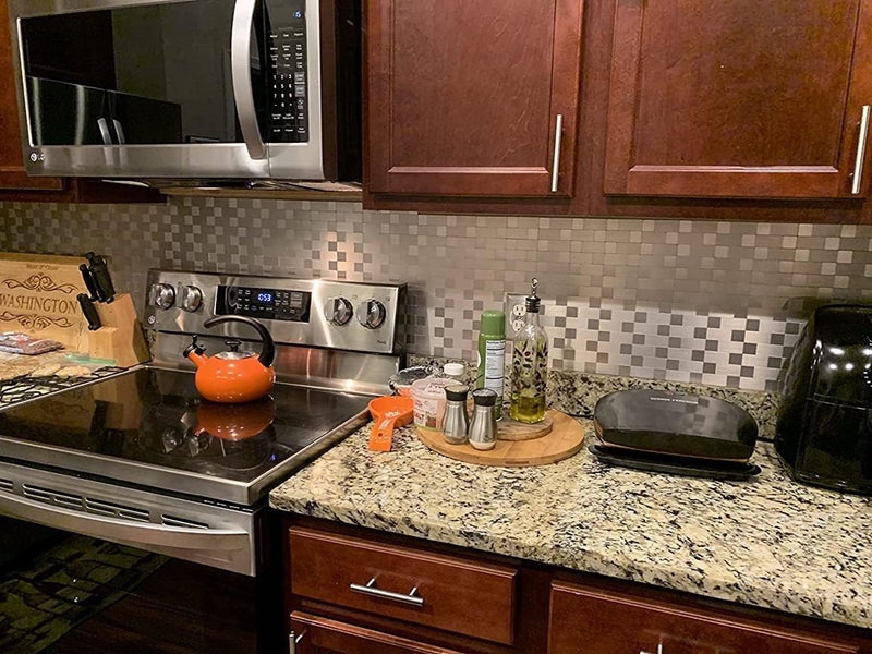 VBM Peel and Stick Metal Backsplash Tiles SelfAdhesive Aluminum Wall Decor 3D Wall Sticker Oil Waterproof for Kitchen Glosy Silver 10 - Image 5